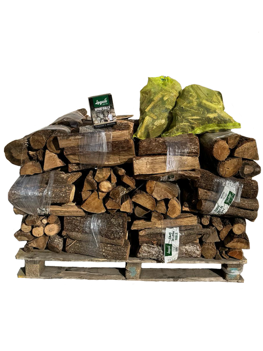 30 fajos de leña, 2 mallas de encendido y 1 wood balls
