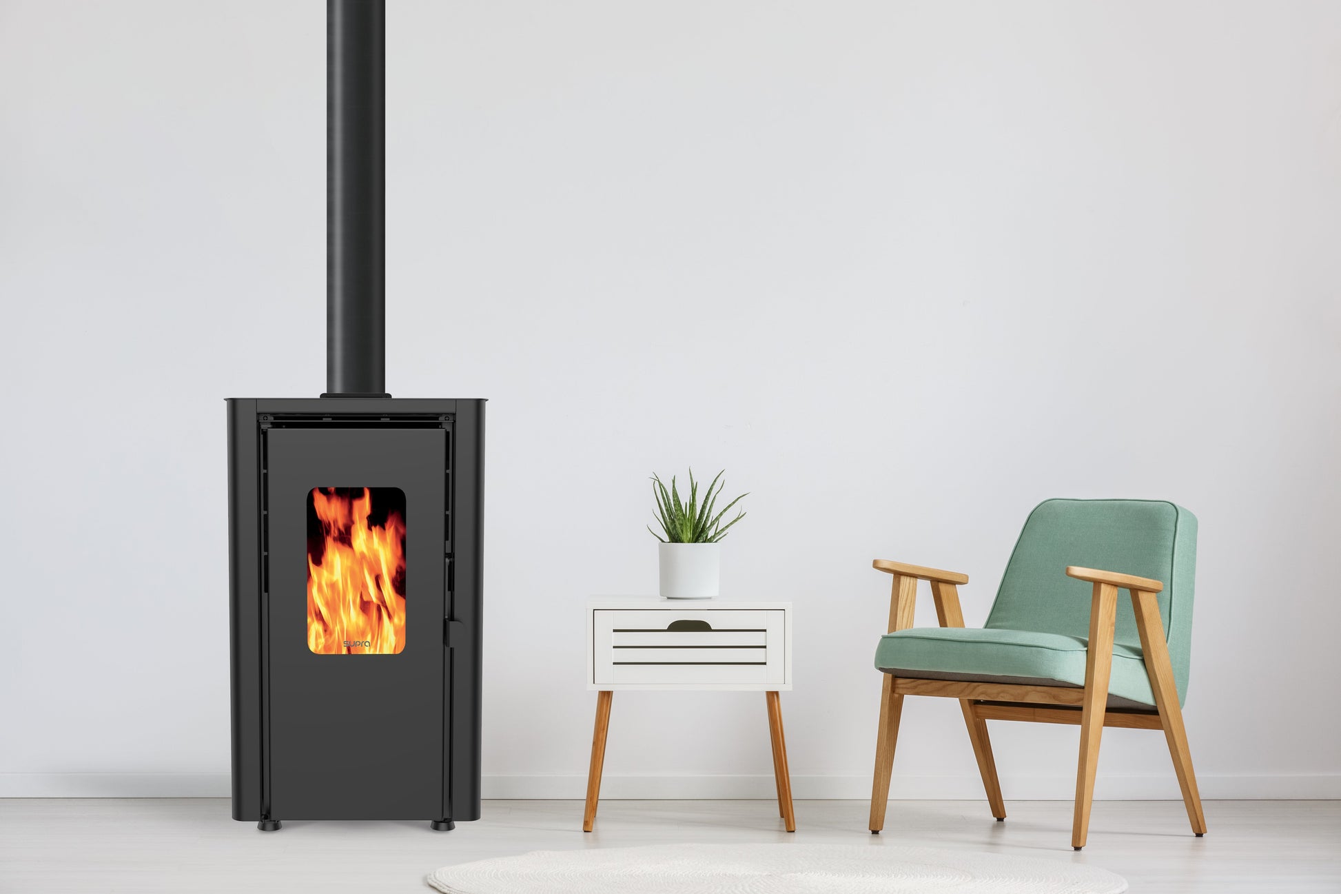 Estufa de pellet Eco ORPHÉE 6 kw de potencia de color negro