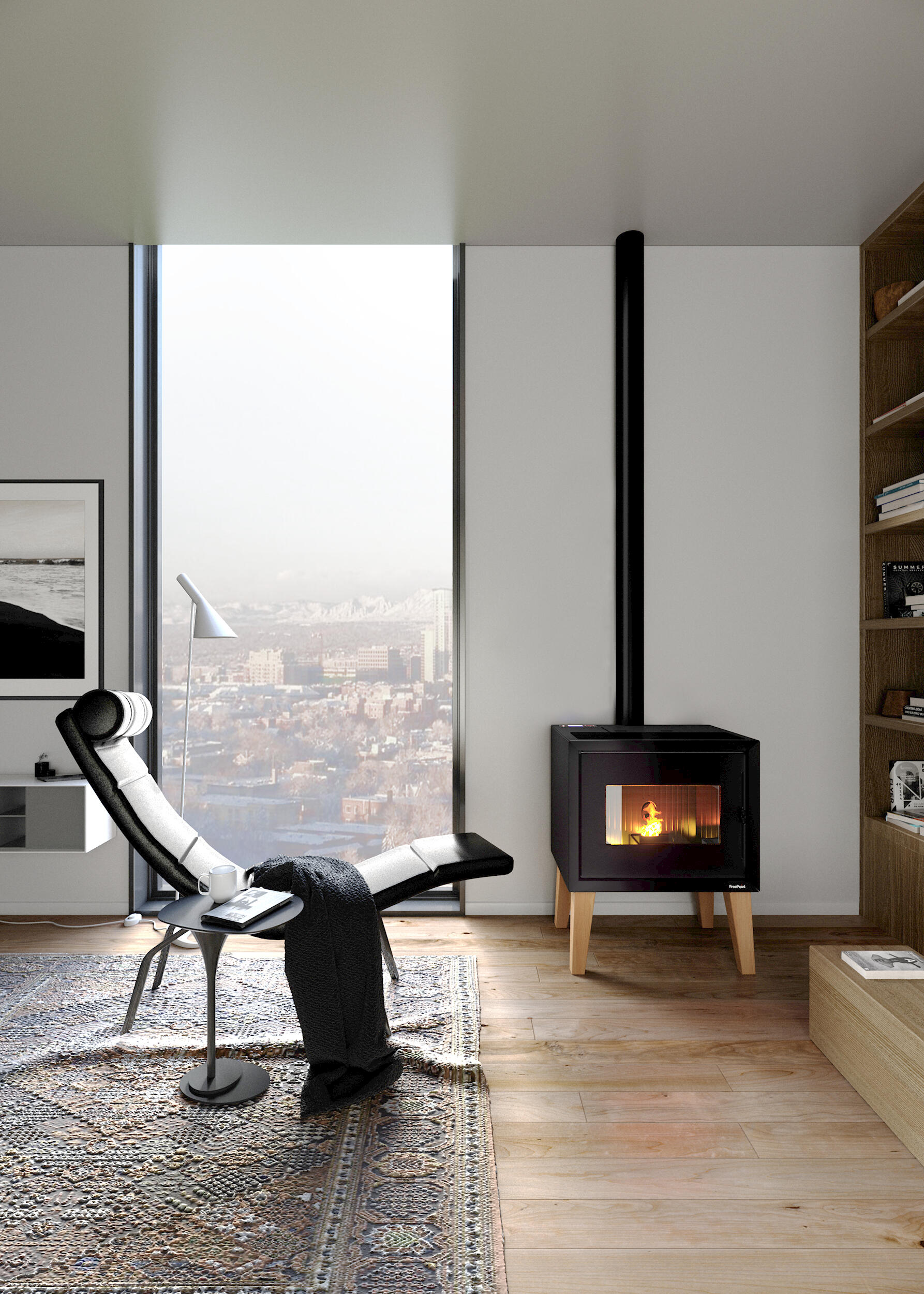 Estufa de pellet estanca FREEPOINT Modo 9,26 kW negro patas WIFI incluido