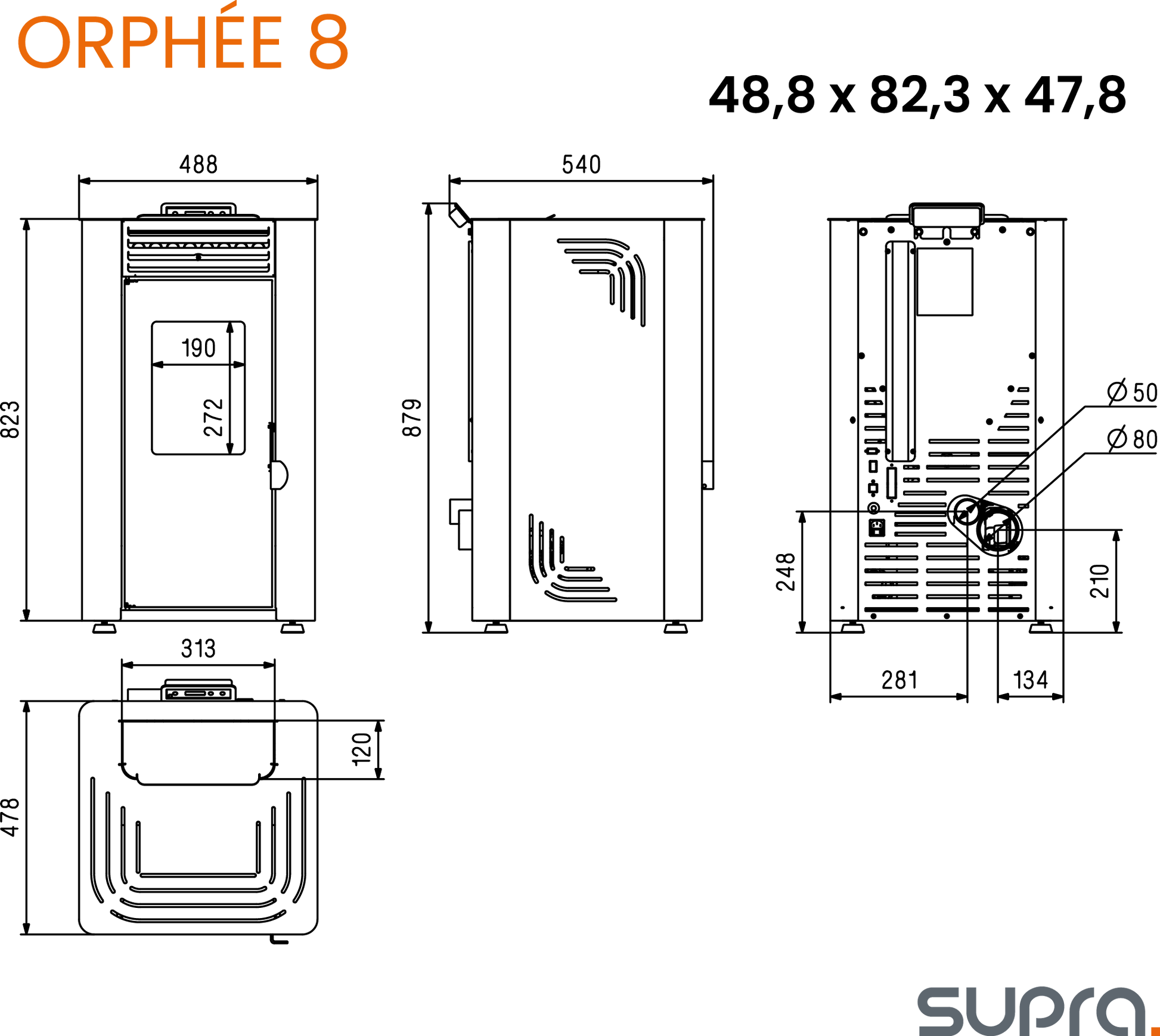 Estufa de pellet Eco ORPHÉE 8 kw negro