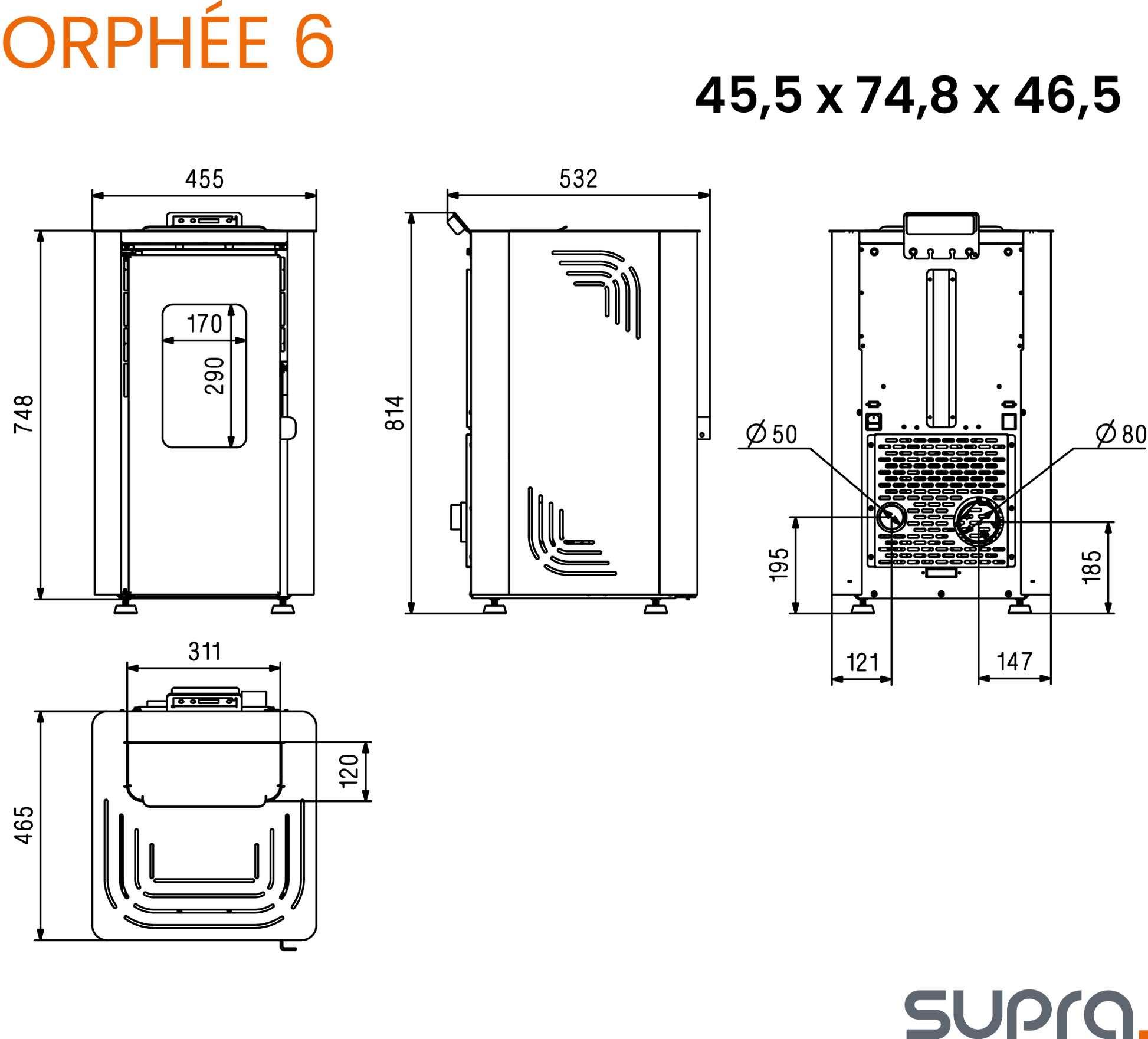 Estufa de pellet Eco ORPHÉE 6 kw de potencia de color negro